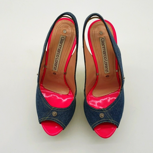 GIANMARCO LORENZI SIZE 39 COLOR BLUE JEANS MATIREAL HOT PINK AND LIME GREEN - Picture 10 of 12